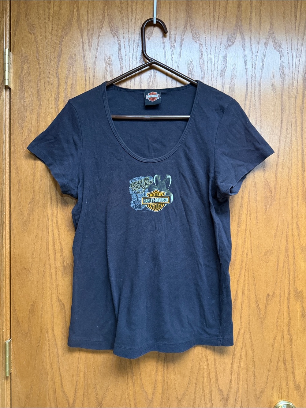 Harley-Davidson Black Short-Sleeve Scoop Neck Tee with Small Chest Graphic